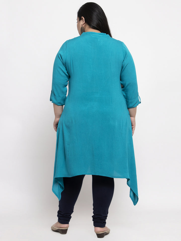 Women Turquoise Blue Yoke Design A-Line Kurta