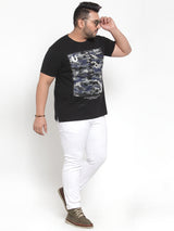 Men Black Printed Round Neck Pure Cotton T-shirt