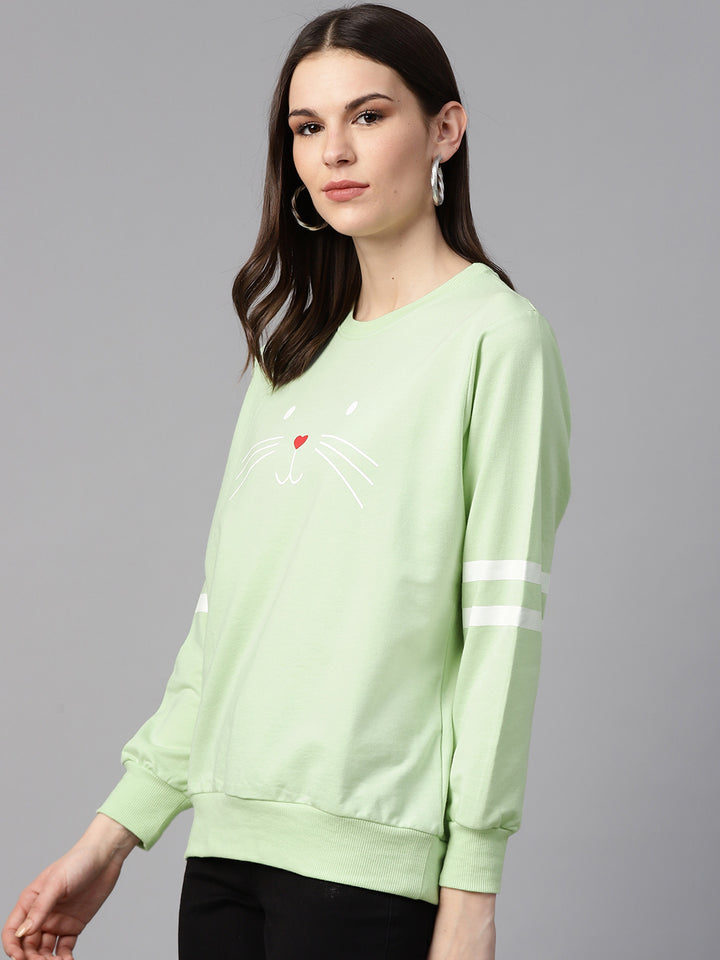 plusS Women Lime Green  White Printed Sweatshirt