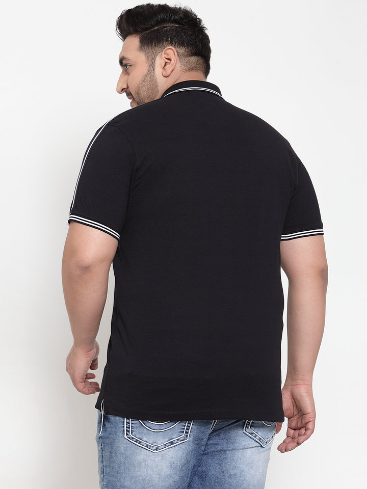 Men Black Solid Polo Collar Pure Cotton T-shirt