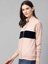 plusS  Women Pink  Navy Blue Colourblocked Sweatshirt