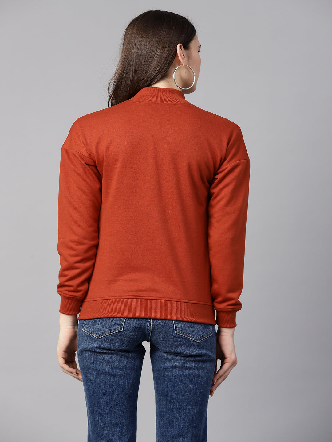 plusS Women Rust Brown  Navy Blue Colourblocked Sweatshirt