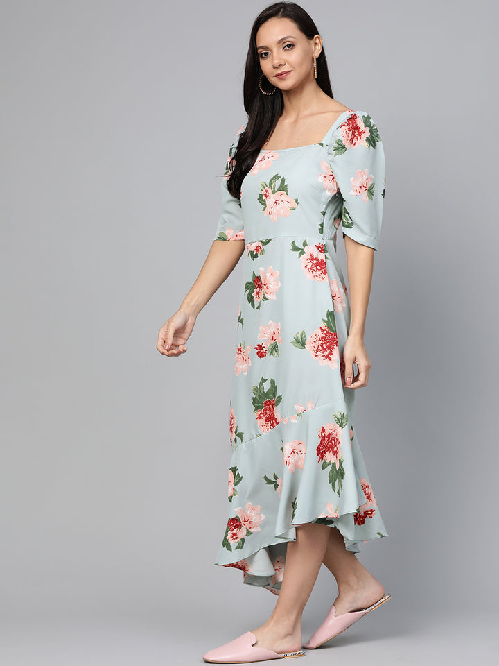 plusS Blue  Pink Floral Print A-Line Dress