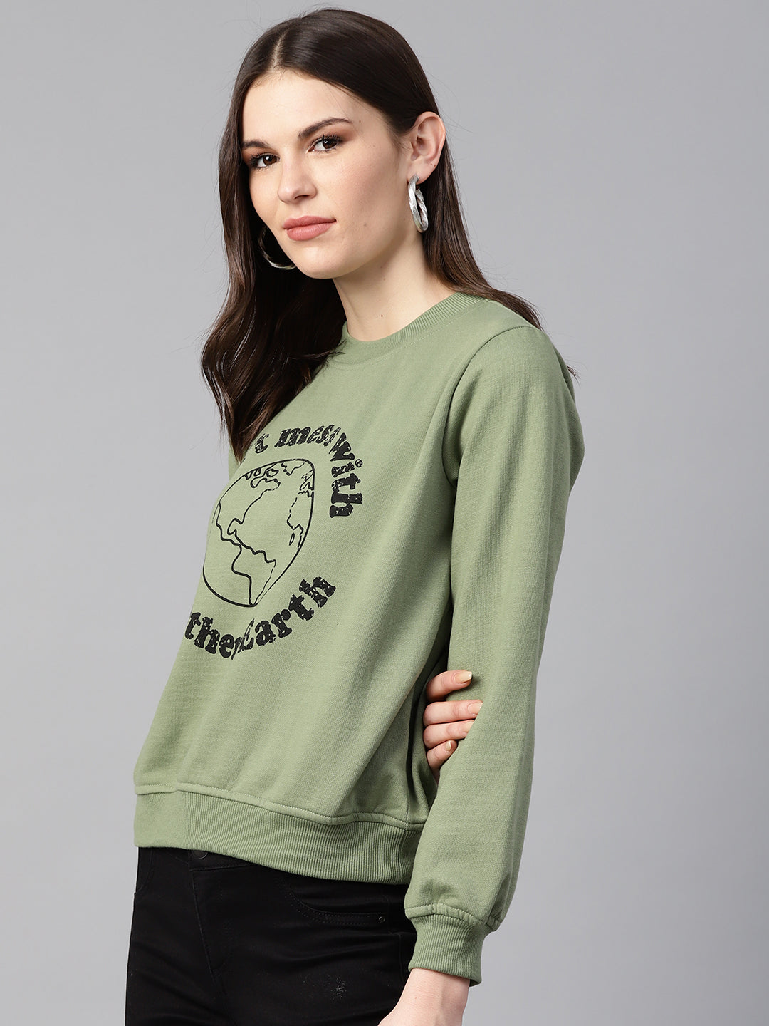 Women Peach-Coloured & Black Typography Print Sweatshirt