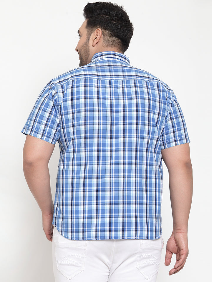 Men Blue & White Regular Fit Checked Casual Shirt