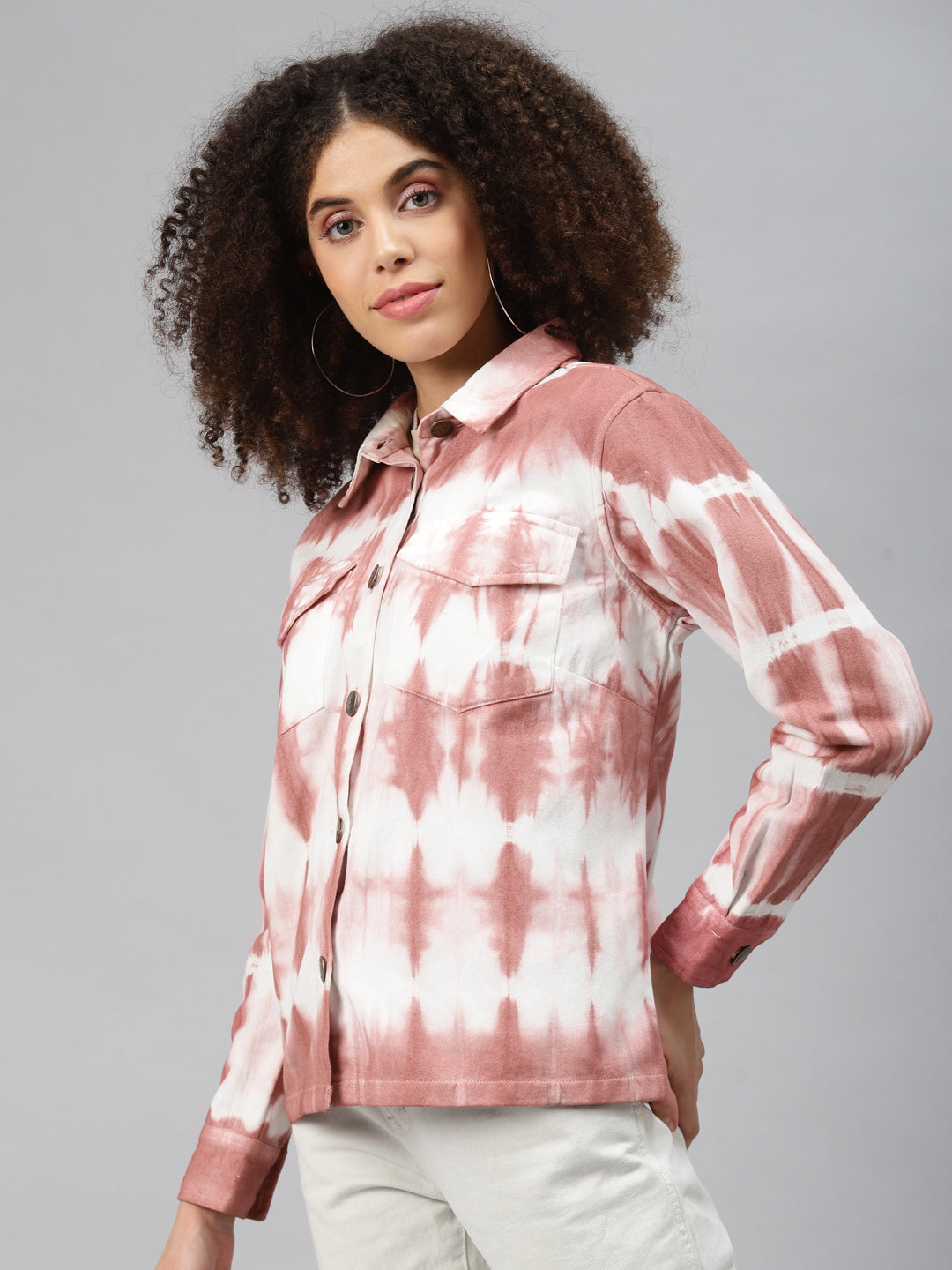 plusS Women Peach-Coloured White Tie and Dye Tailored Jacket