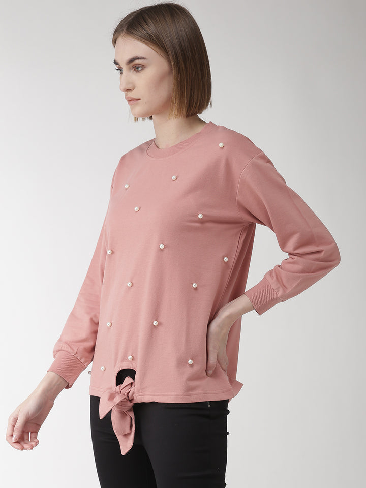 plusS Women Dusty Pink Embelished Sweatshirt