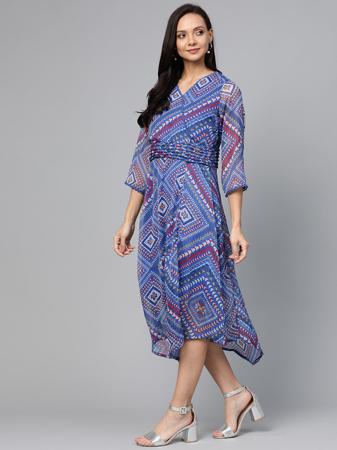 plusS Women Blue  Red Printed Wrap Dress