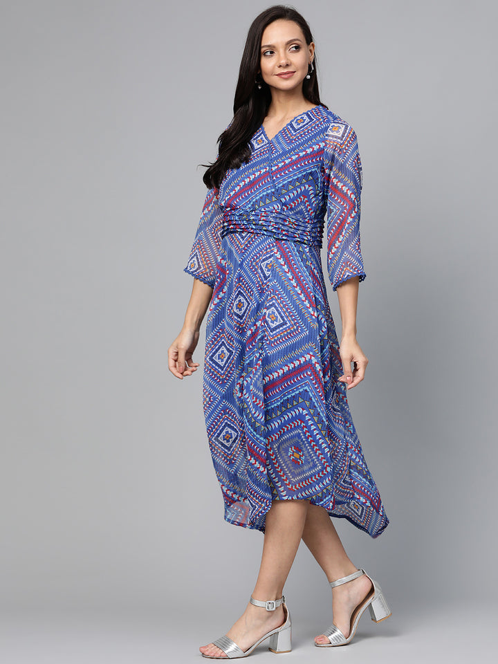 plusS Women Blue  Red Printed Wrap Dress