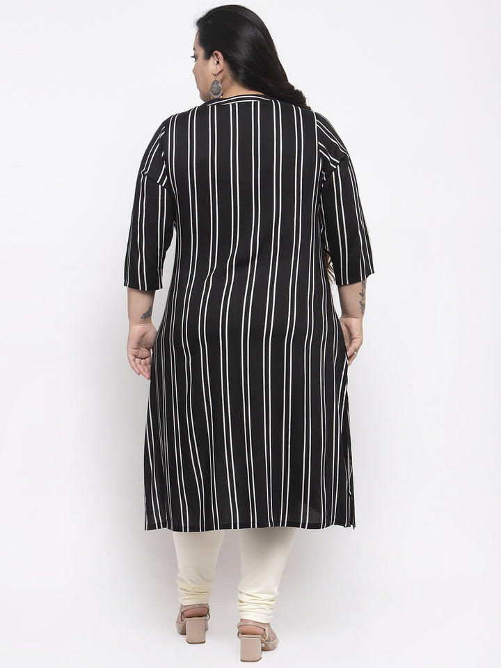 Women Black & White Striped Straight Kurta