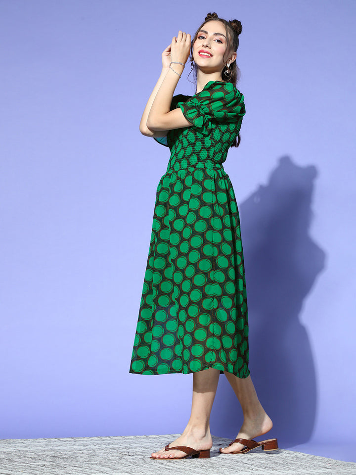 Women Gorgeous Green Geometric Volume Play Dress