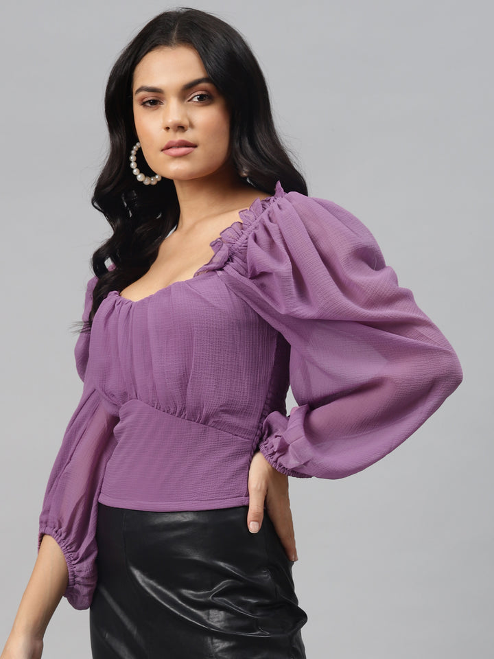 plusS Tranquil Lavender Solid Ruffled Top