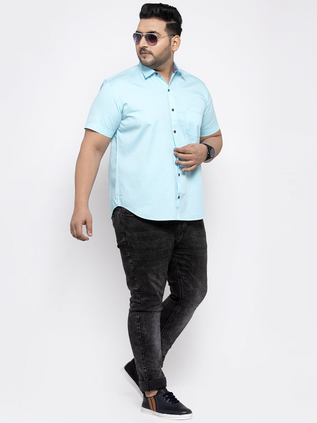 Men Turquoise Blue Regular Fit Solid Casual Shirt