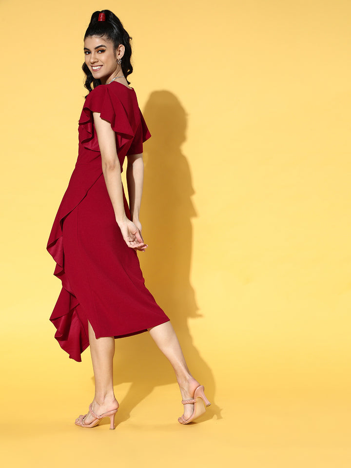 V-Neck Ruffles Wrap Dress