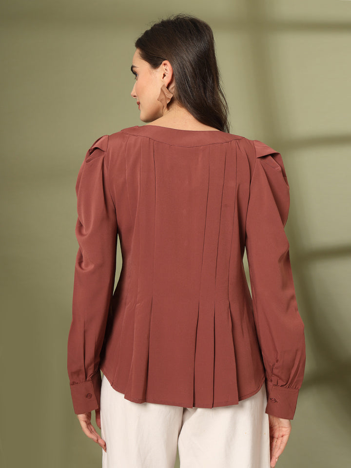 Women Collarless Solid Formal Long Sleeves Shirt