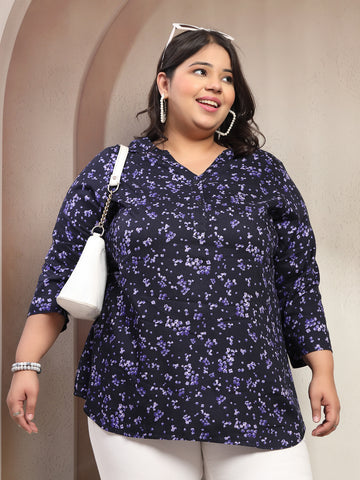 Plus Size Printed V-Neck Top