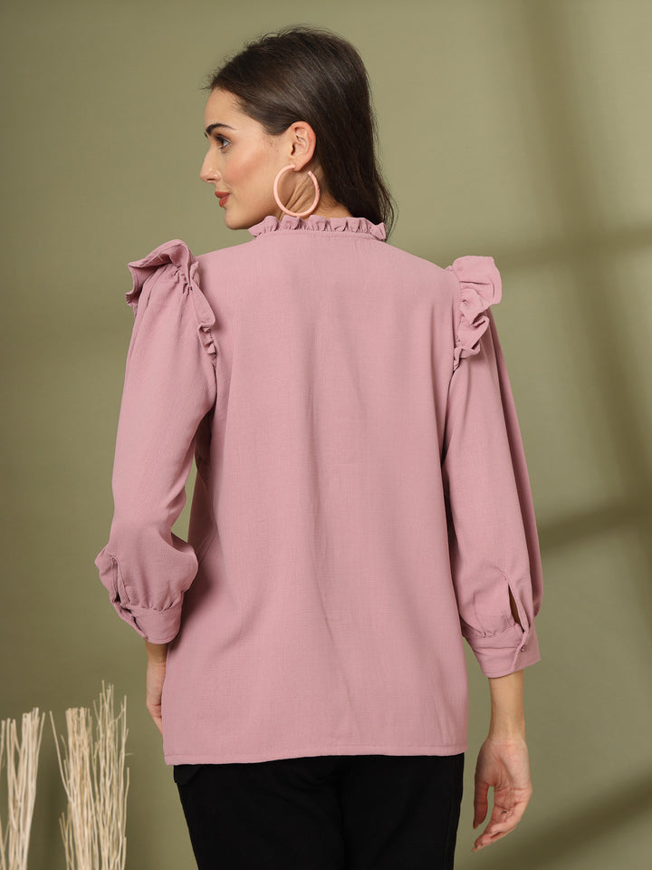 Women Cotton Cuffed Sleeves Shirt Style Top