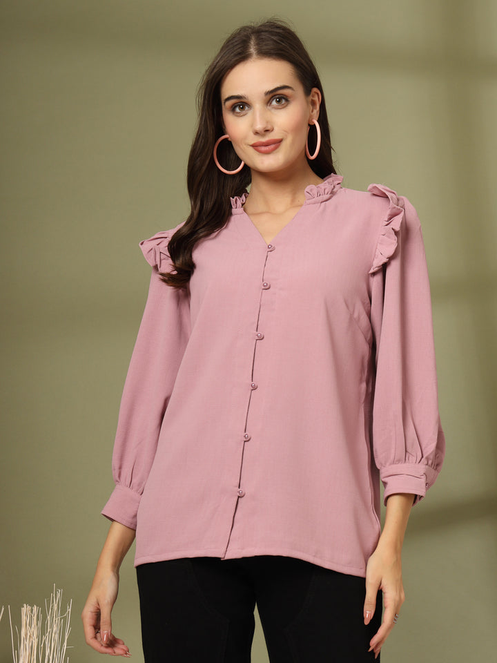 Women Cotton Cuffed Sleeves Shirt Style Top