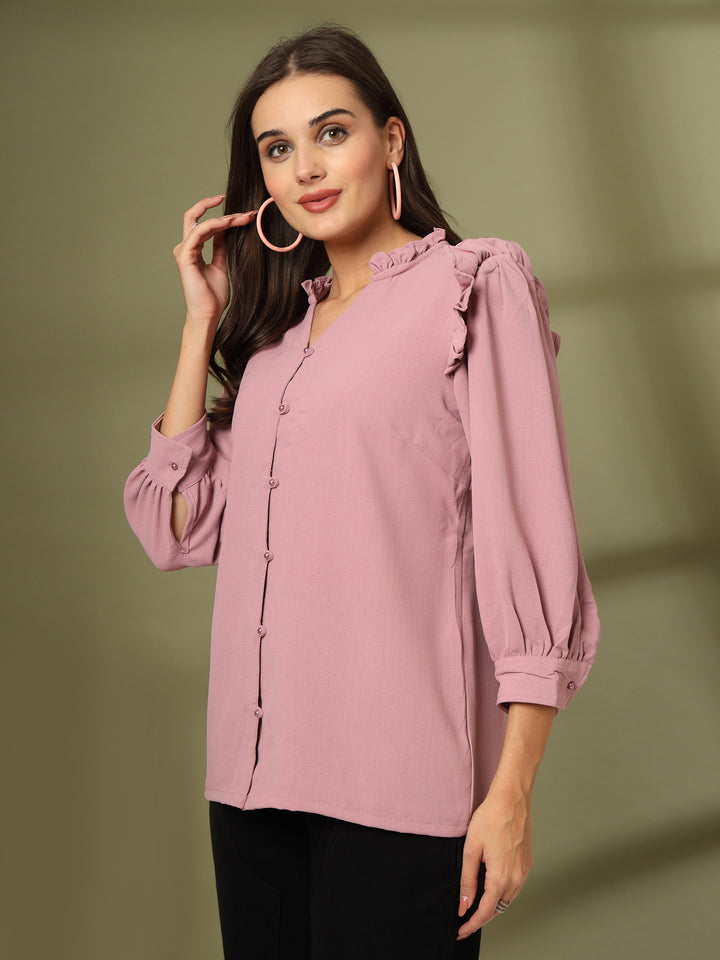 Women Cotton Cuffed Sleeves Shirt Style Top