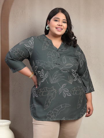 Plus Size Women Floral Printed V-Neck Three-Quarter Sleeves Regular Top