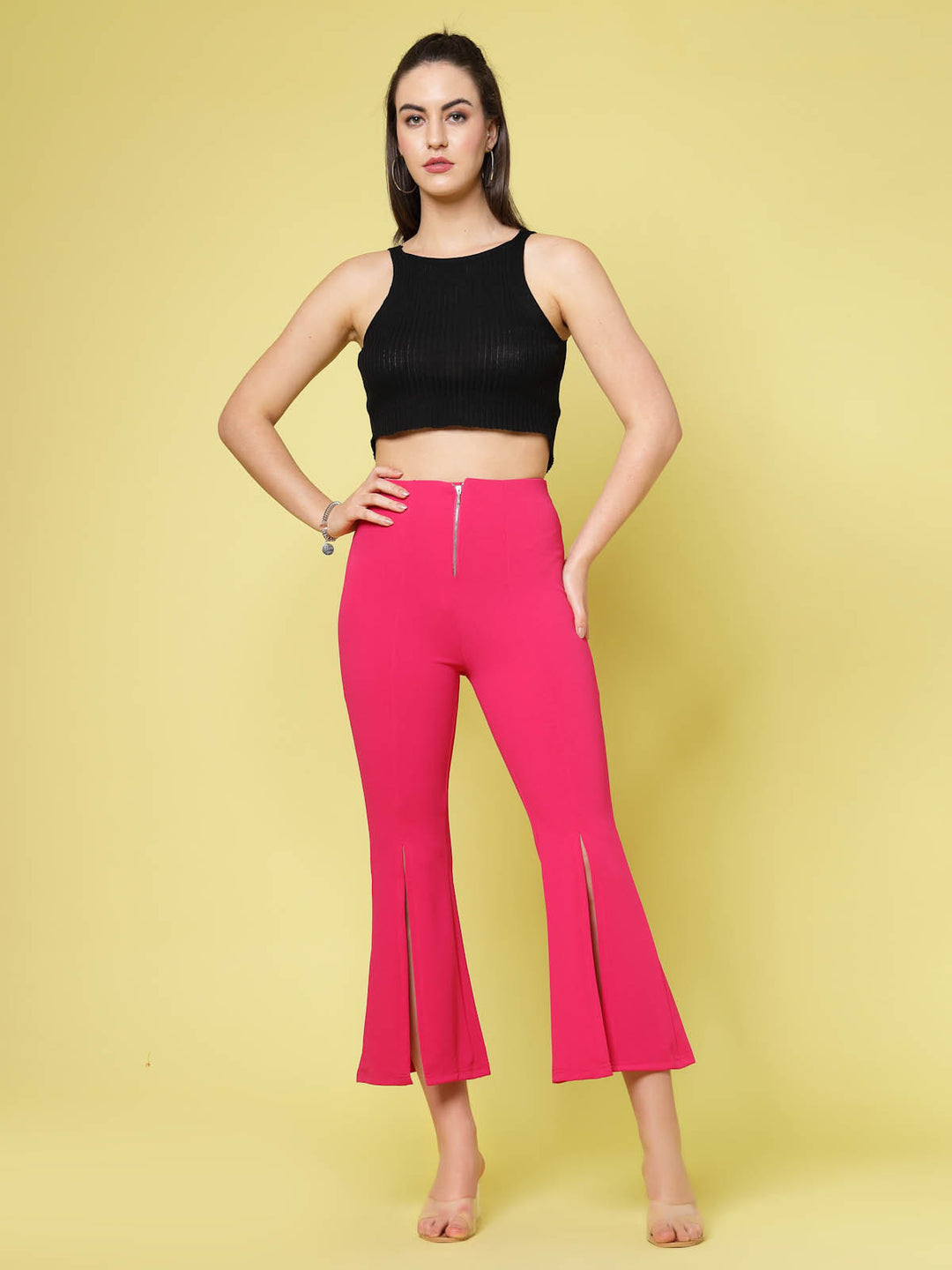 Women Pink Solid Bootcut Trousers