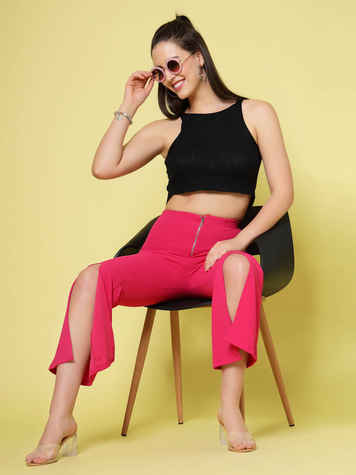 Women Pink Solid Bootcut Trousers