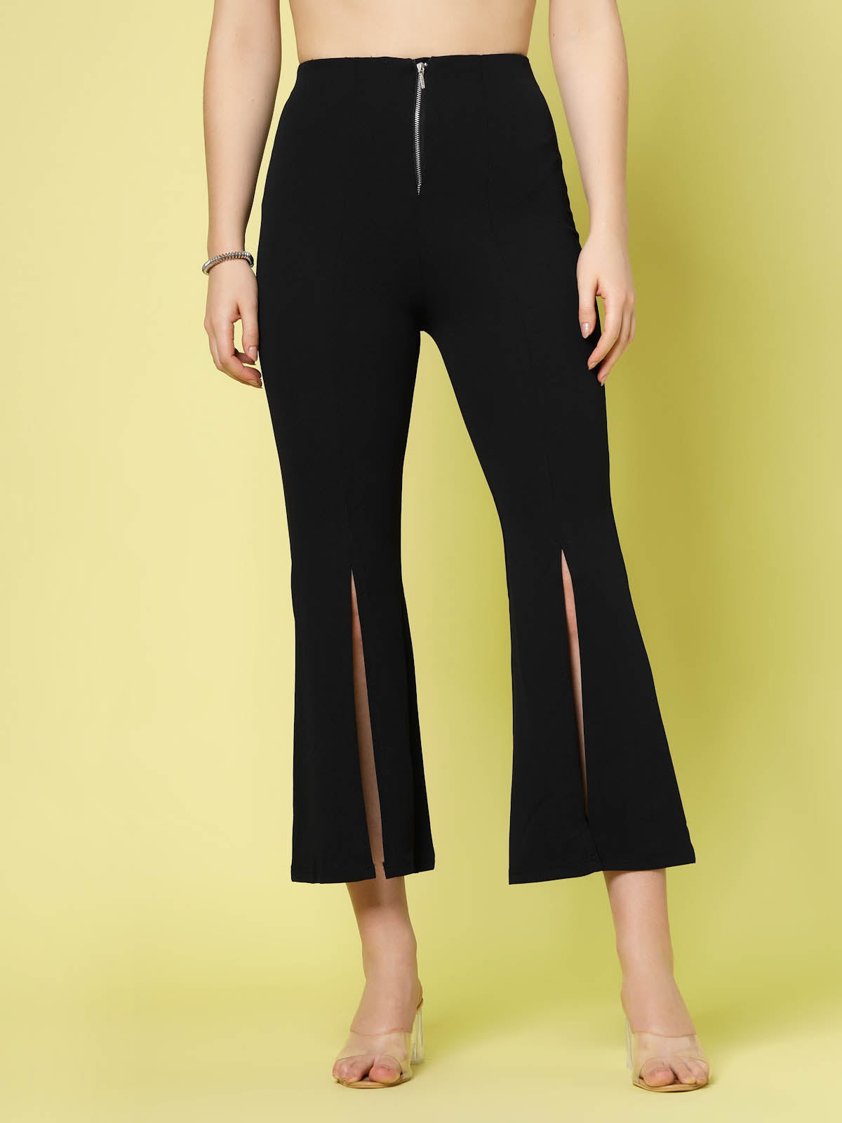 Women Black Solid Bootcut Trousers