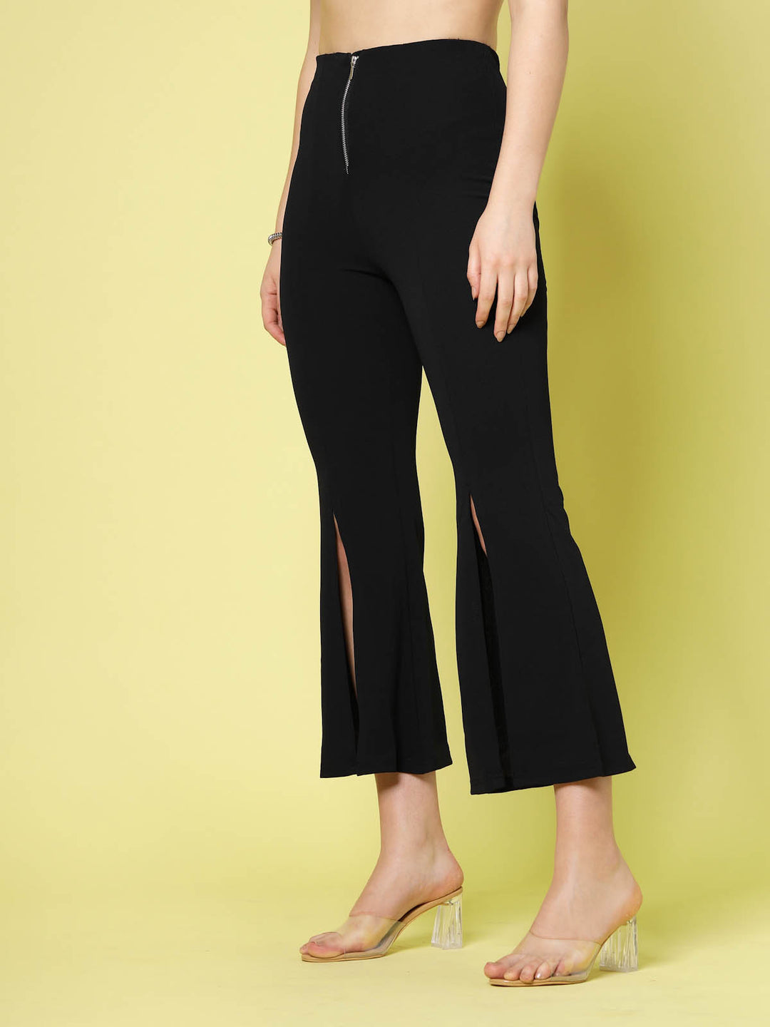 Women Black Solid Bootcut Trousers