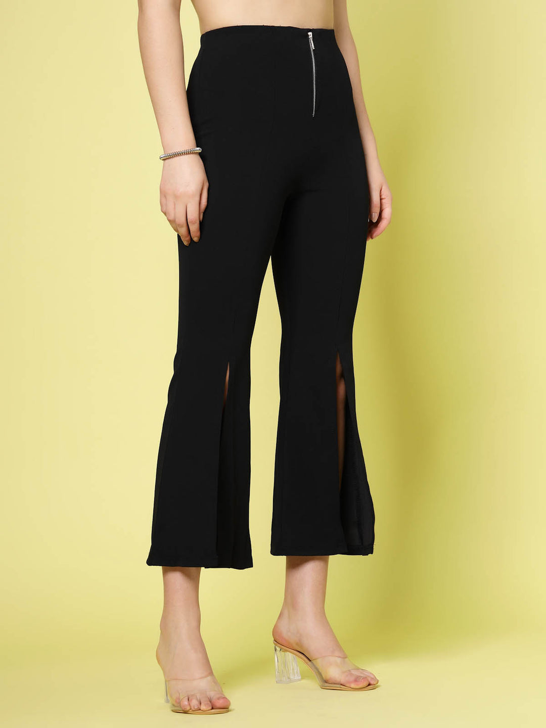 Women Black Solid Bootcut Trousers