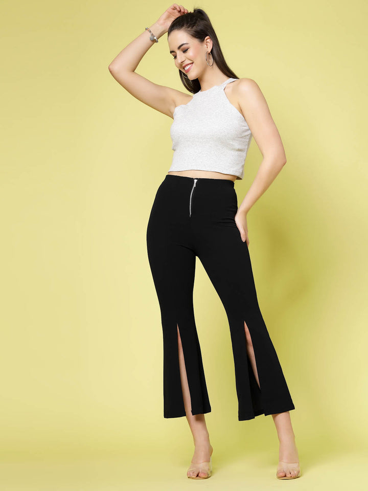 Women Black Solid Bootcut Trousers