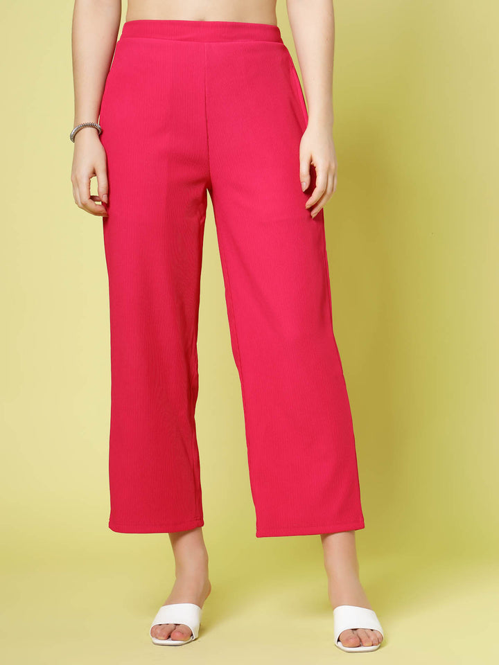 Women Pink Solid Parallel Trousers