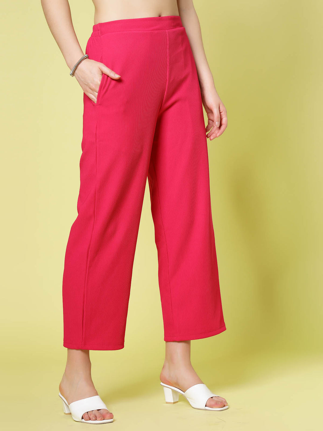 Women Pink Solid Parallel Trousers