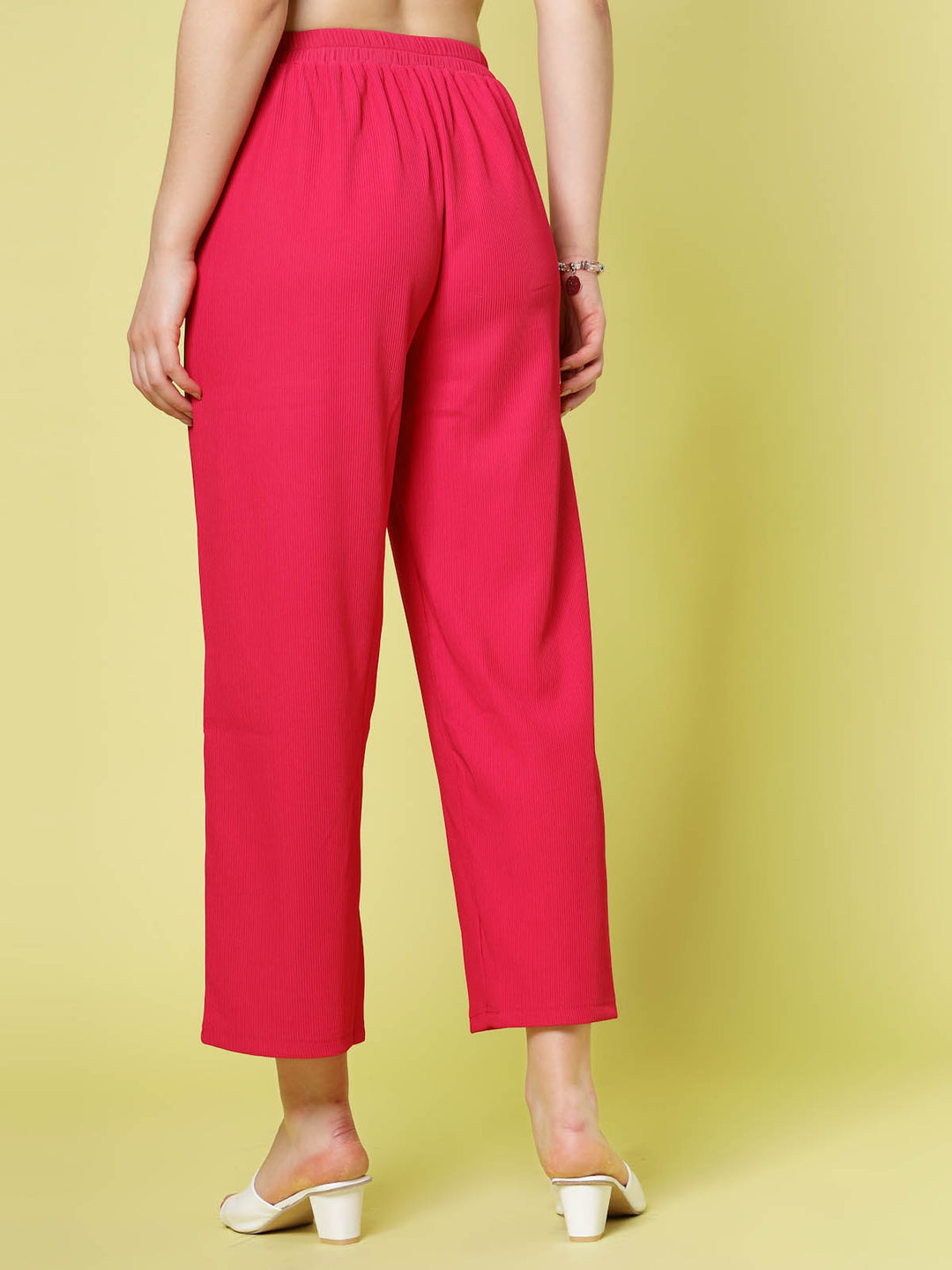 Women Pink Solid Parallel Trousers