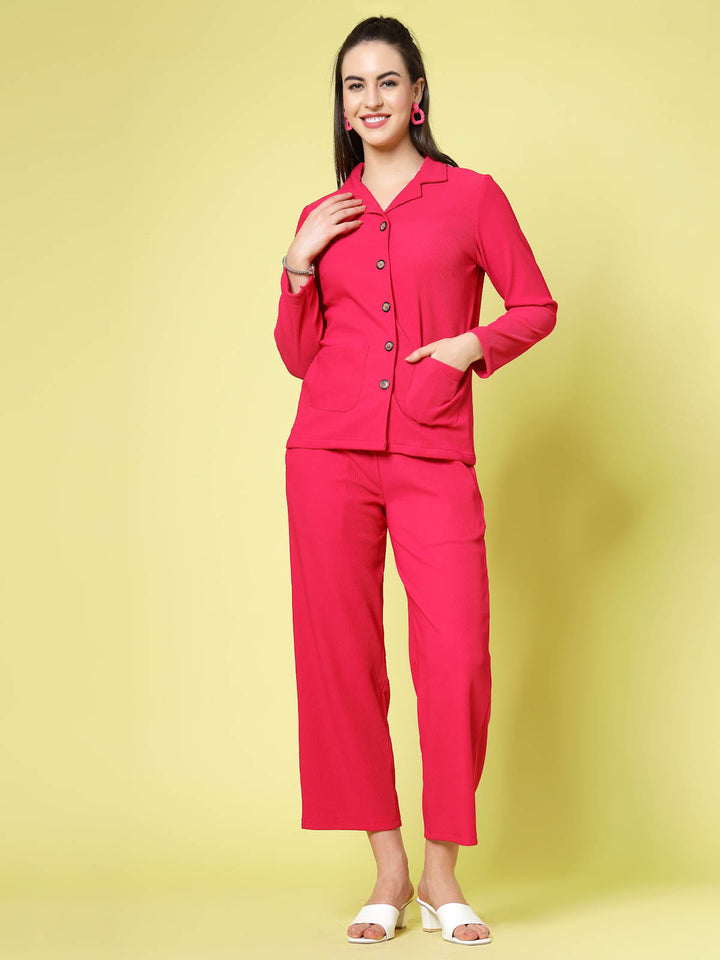 Women Pink Solid Parallel Trousers