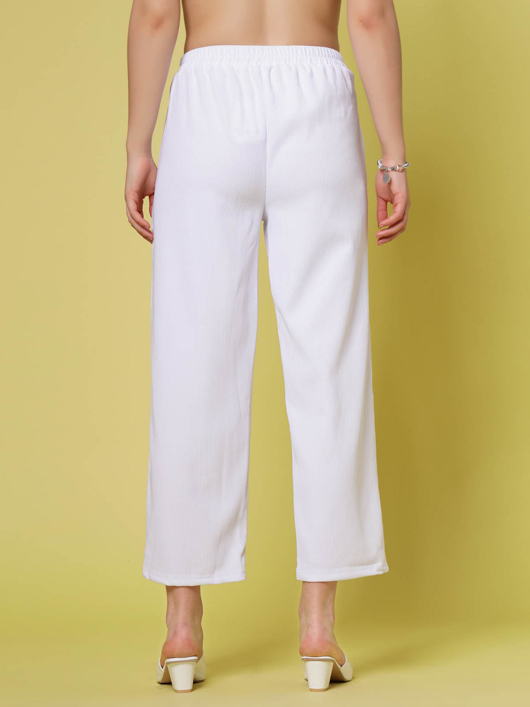 Women White Solid Parallel Trousers