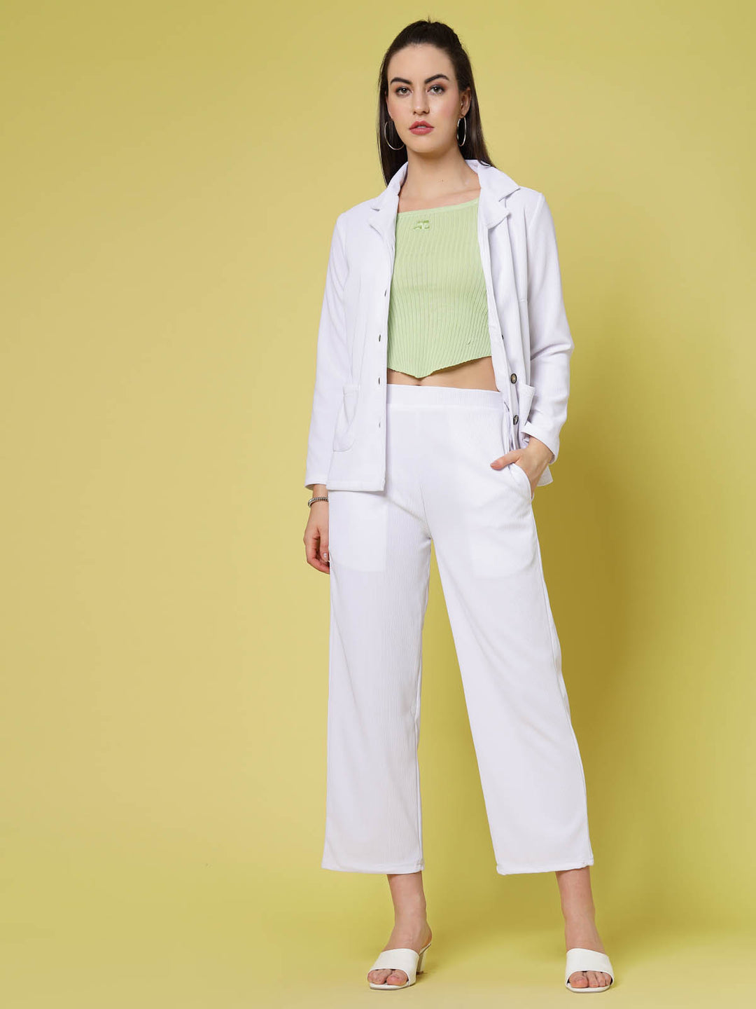 Women White Solid Parallel Trousers