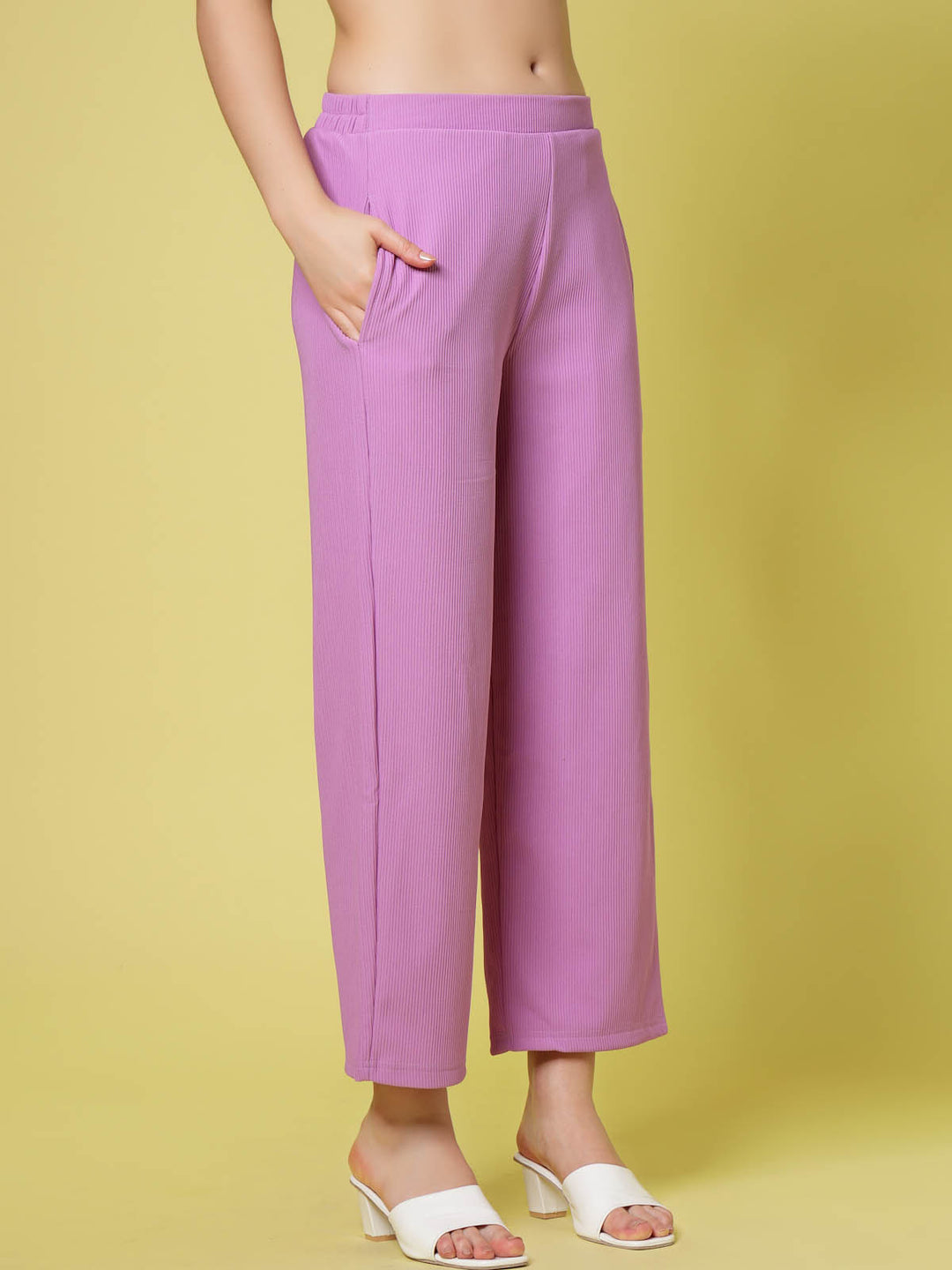 Women Lavender Solid Parallel Trousers