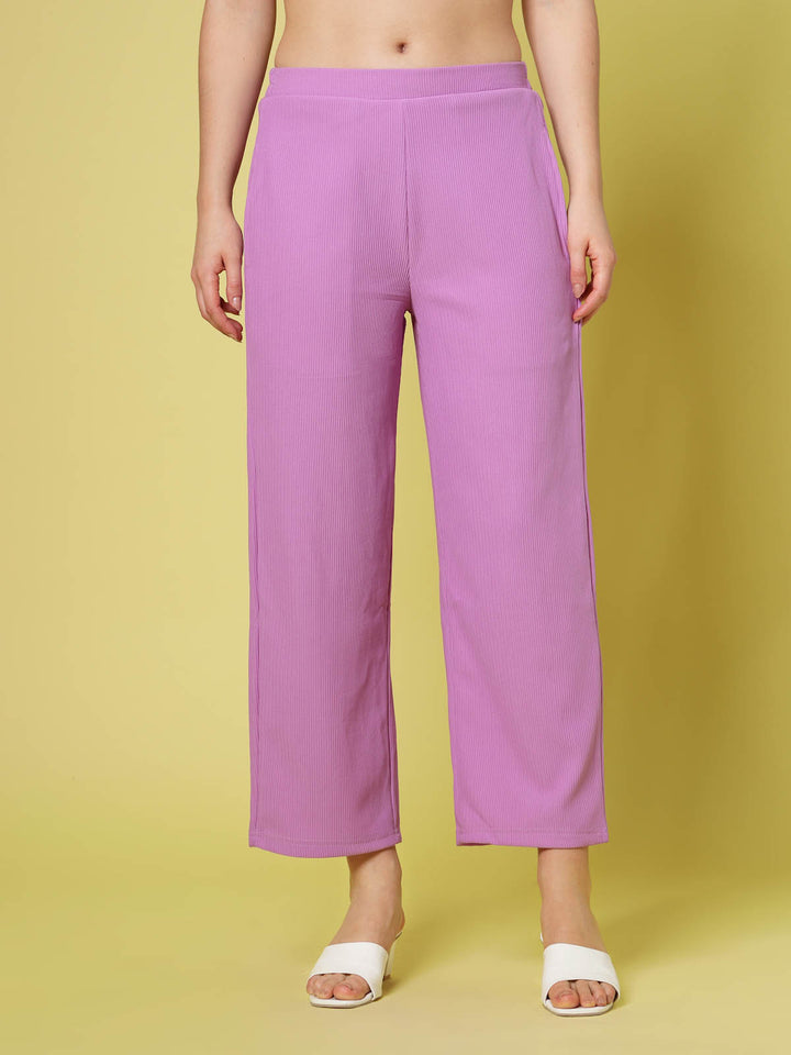 Women Lavender Solid Parallel Trousers