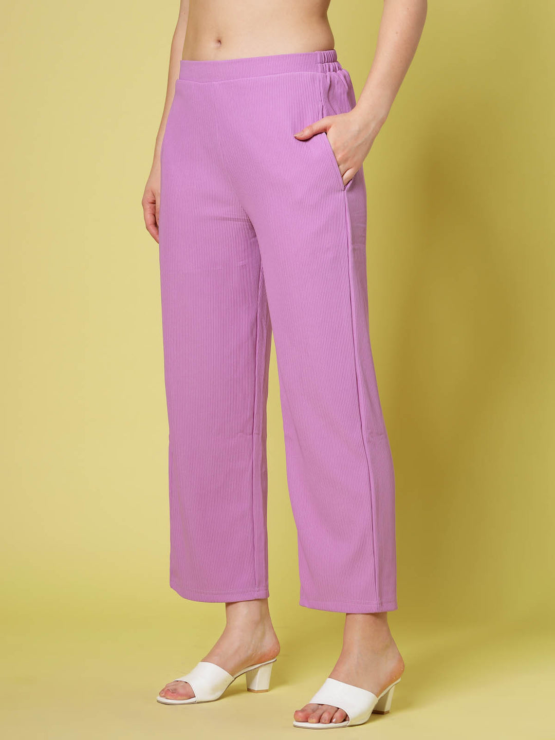 Women Lavender Solid Parallel Trousers