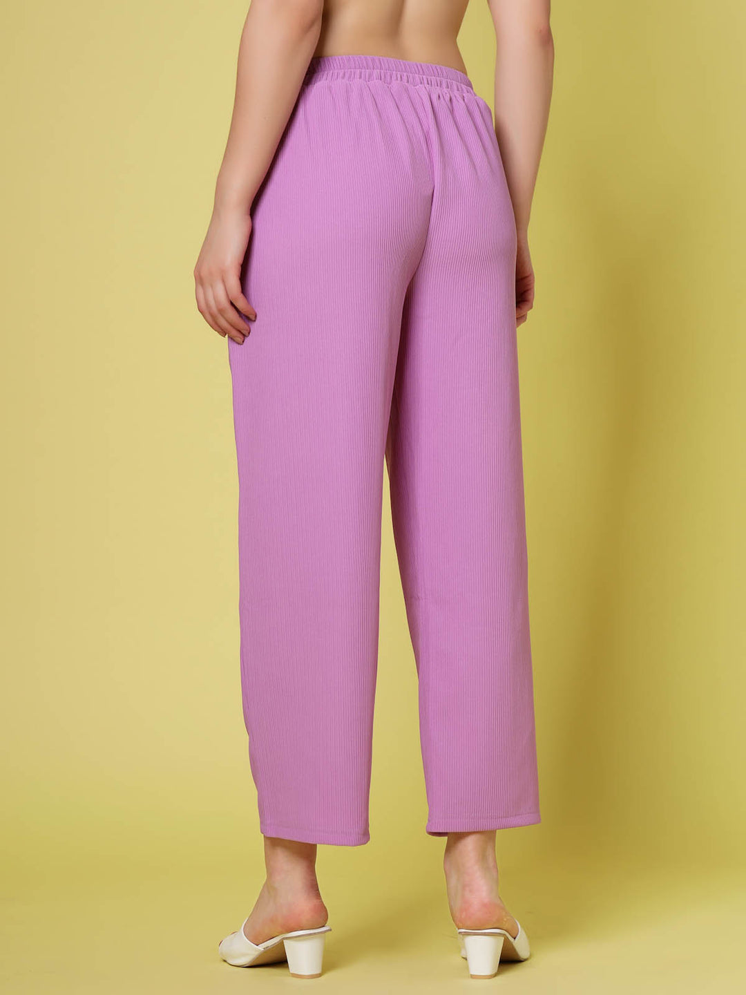 Women Lavender Solid Parallel Trousers