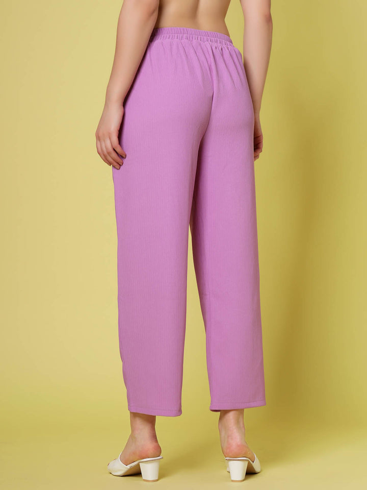 Women Lavender Solid Parallel Trousers