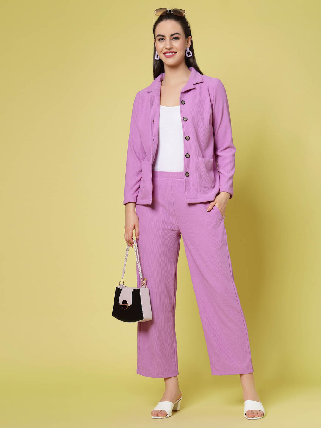 Women Lavender Solid Parallel Trousers