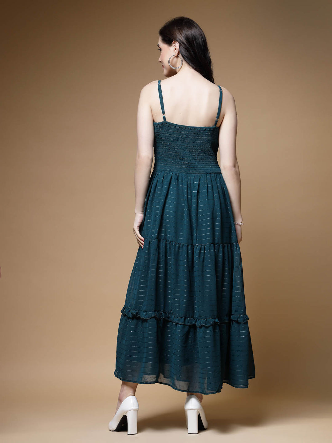 Blue Striped Shoulder Straps Maxi Dress