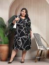 Plus Size Women Abstract Print Puff Sleeve Maxi Dress