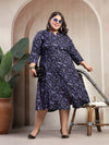 Plus Size Floral Print A-Line Midi Dress