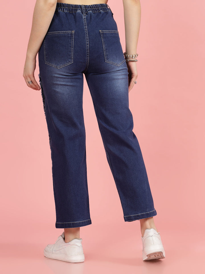 Women Blue High-Rise Clean Look Light Fade Frayed Hem Cotton Jeans