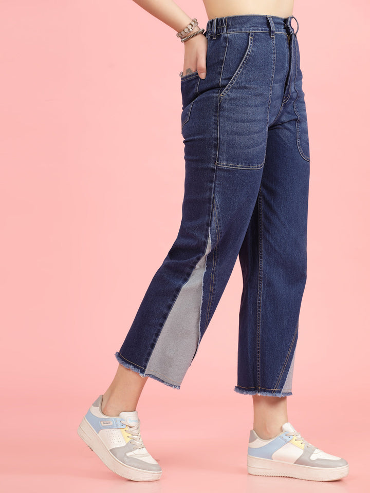 Women Blue High-Rise Clean Look Frayed Hem Cotton Jeans