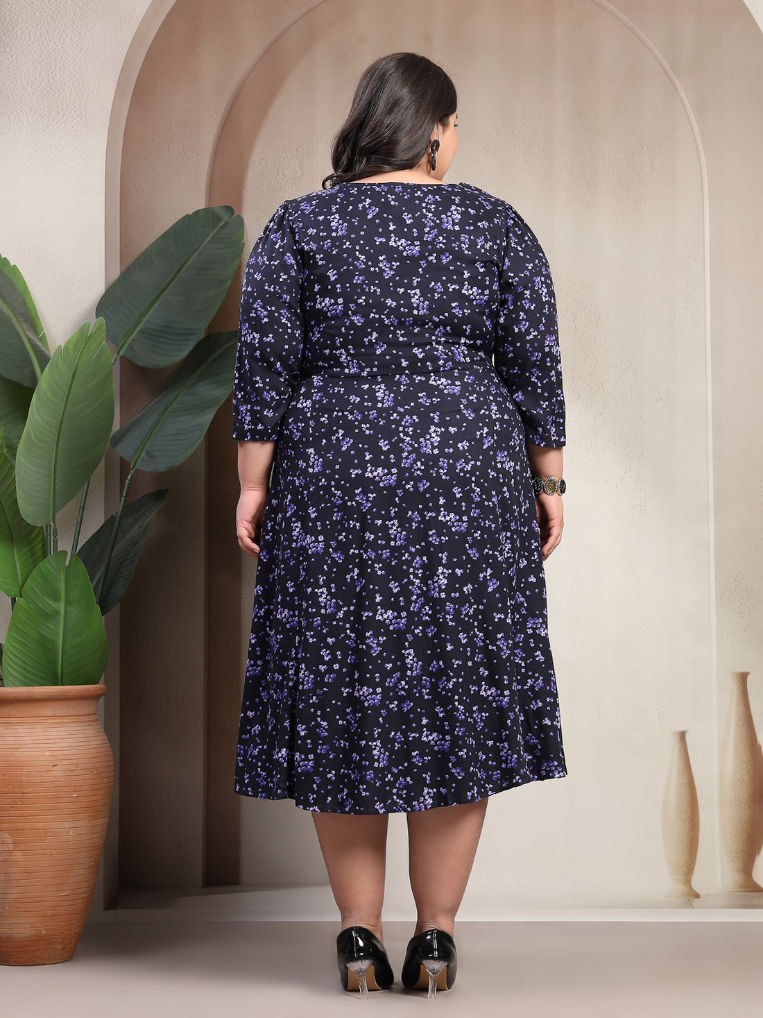 Plus Size Floral Printed Fit & Flare Midi Dress