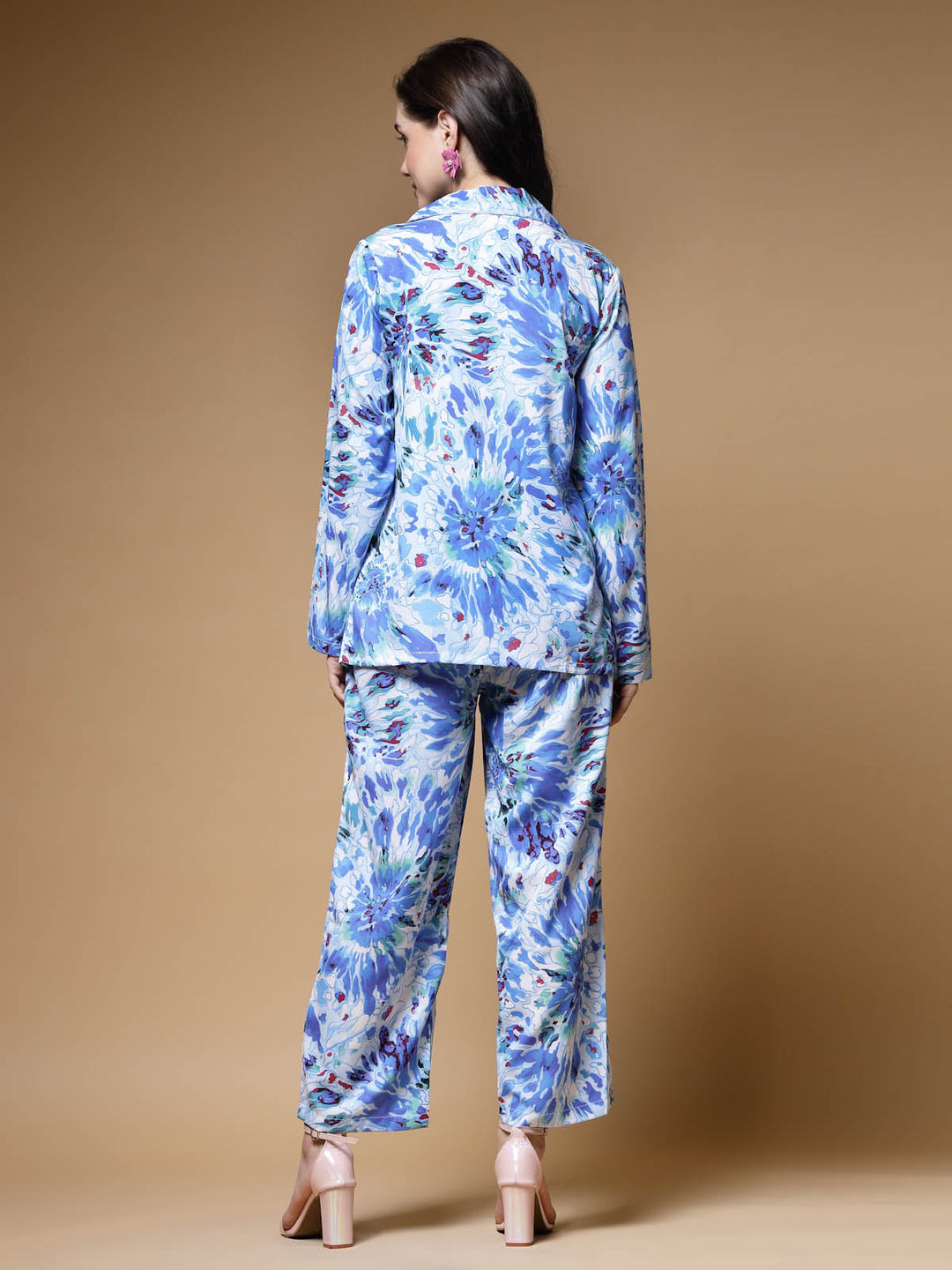 Blue Printed Long Sleeves Shirt With Trousers