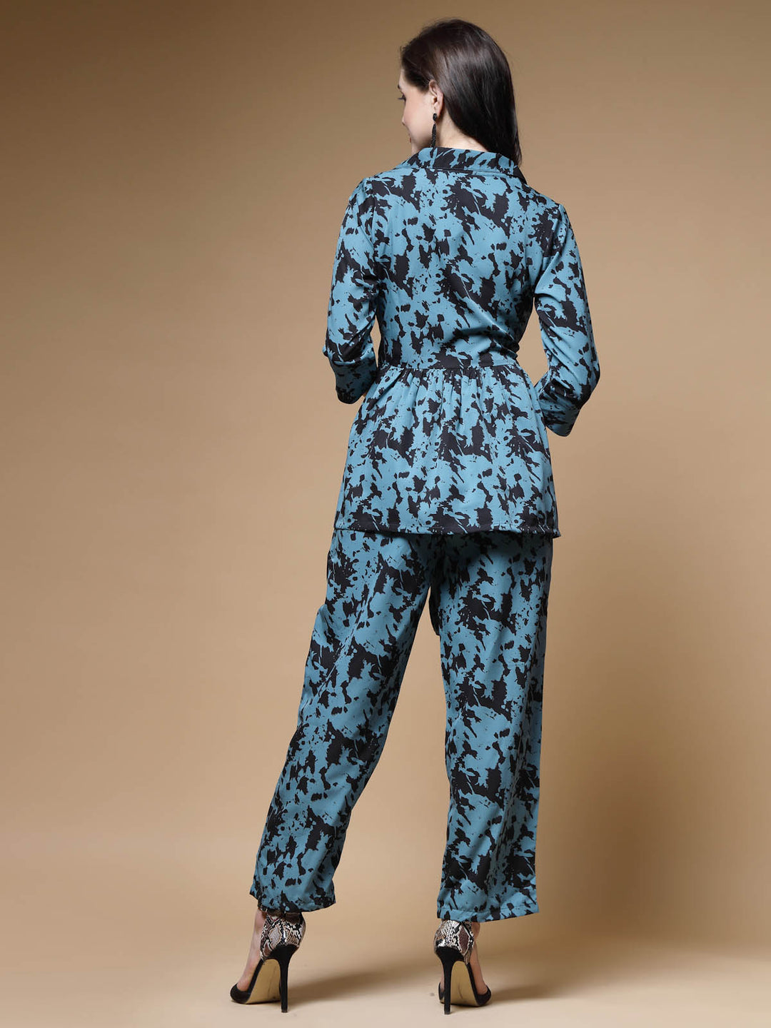 Blue & Black Abstract Printed Shirt With Trousers